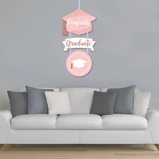 Big Dot of Happiness Rose Gold Grad - Hanging PorchGraduation Party Outdoor Decorations - Front Door Decor - 3 Piece Sign {4}