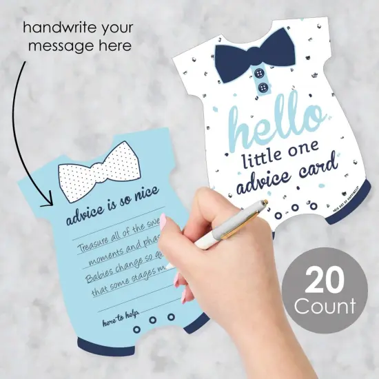 Big Dot of Happiness Hello Little One - Blue and Silver - Baby Bodysuit Wish Card Boy Baby Shower Activities - Shaped Advice Cards Game - Set of 20 {3}