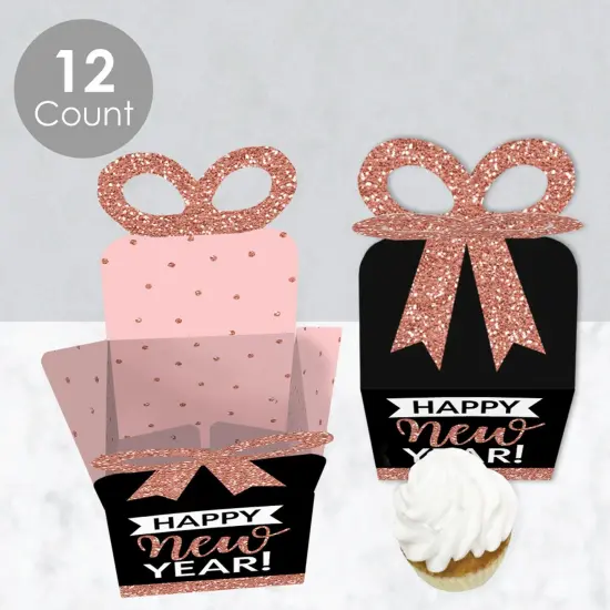 Big Dot of Happiness Rose Gold Happy New Year - Square Favor Gift Boxes - New Years Eve Party Bow Boxes - Set of 12 {4}
