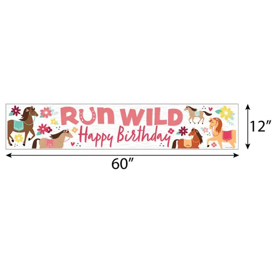 Big Dot of Happiness Run Wild Horses - Happy Birthday Pony Decorations Party Banner {3}