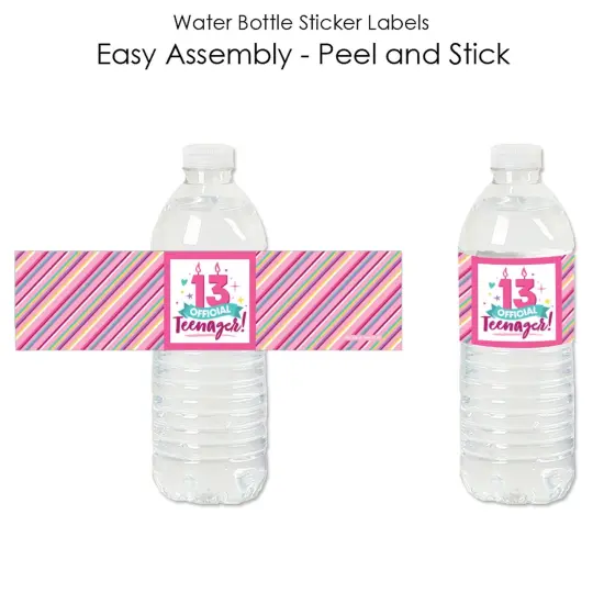 Big Dot of Happiness Girl 13th Birthday - Official Teenager Birthday Party Water Bottle Sticker Labels - Set of 20 {3}