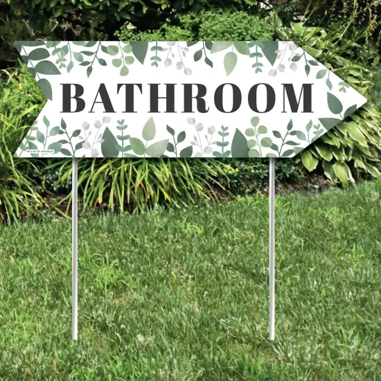 Big Dot of Happiness Boho Botanical Wedding Bathroom Signs - Greenery Sign Arrow - Double Sided Directional Yard Signs - Set of 2 Bathroom Signs {3}
