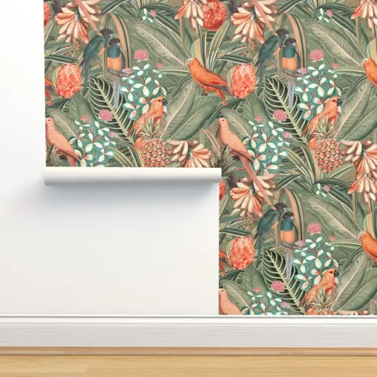 Peel & Stick Wallpaper 2FT Wide Tropical Vintage Jungle Victorian Redout&radic;&copy; Antique Floral Botanical Custom Removable Wallpaper by Spoonflower {2}