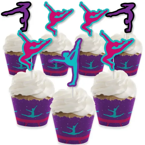 Big Dot of Happiness Tumble, Flip and Twirl - Gymnastics - Cupcake Decor - Birthday or Gymnast Party Cupcake Wrappers and Treat Picks Kit - Set of 24 {1}