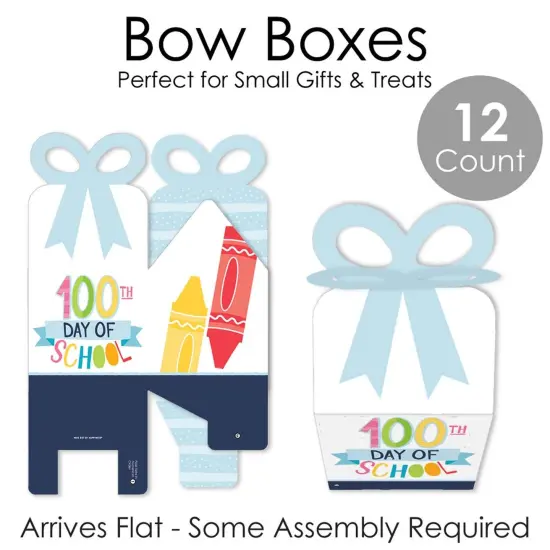 Big Dot of Happiness Happy 100th Day of School - Square Favor Gift Boxes - 100 Days Party Bow Boxes - Set of 12 {7}