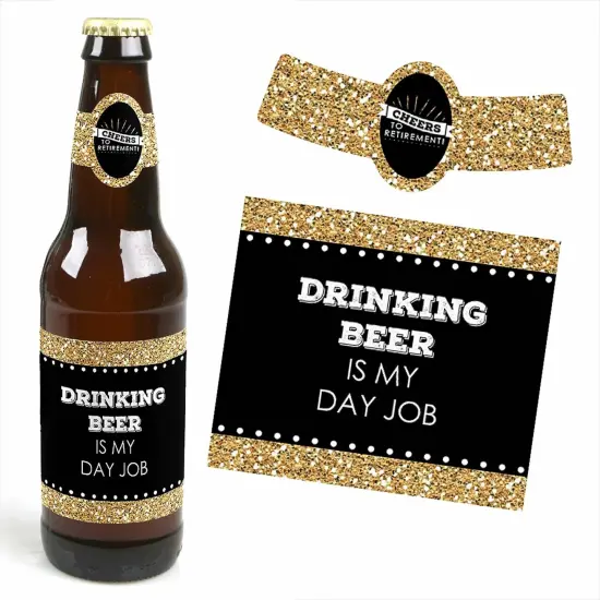 Big Dot of Happiness Happy Retirement - Retirement Party Decorations for Women and Men - 6 Beer Bottle Label Stickers and 1 Carrier {6}