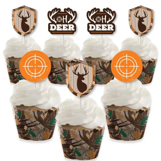 Big Dot of Happiness Gone Hunting - Cupcake Decor - Deer Hunting Camo Baby Shower or Birthday Party Cupcake Wrappers & Treat Picks Kit - Set of 24 {1}