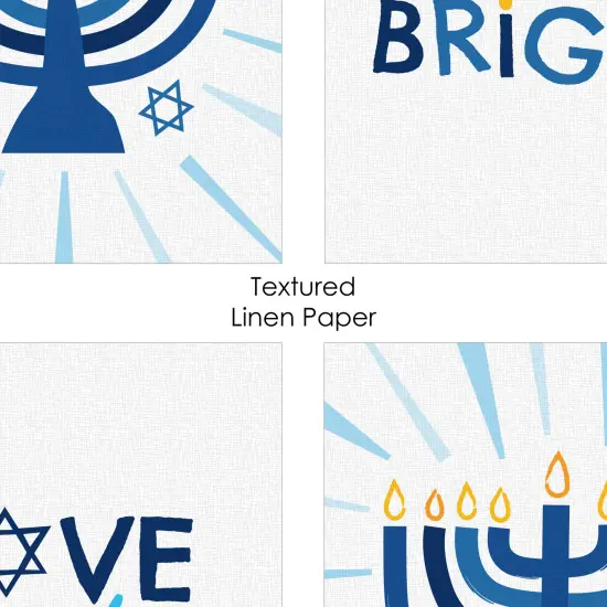 Big Dot of Happiness Hanukkah Menorah - Unframed Chanukah Holiday Linen Paper Wall Art - Set of 4 - Artisms - 8 x 10 inches {7}
