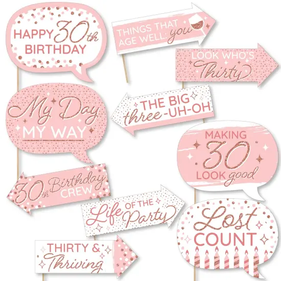 Big Dot of Happiness Funny 30th Pink Rose Gold Birthday - Happy Birthday Party Photo Booth Props Kit - 10 Piece {1}