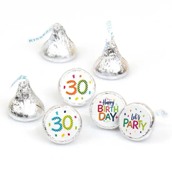 Big Dot of Happiness 30th Birthday - Cheerful Happy Birthday - Thirtieth Round Candy Sticker Favors - Labels Fits Chocolate Candy (1 sheet of 108) {1}