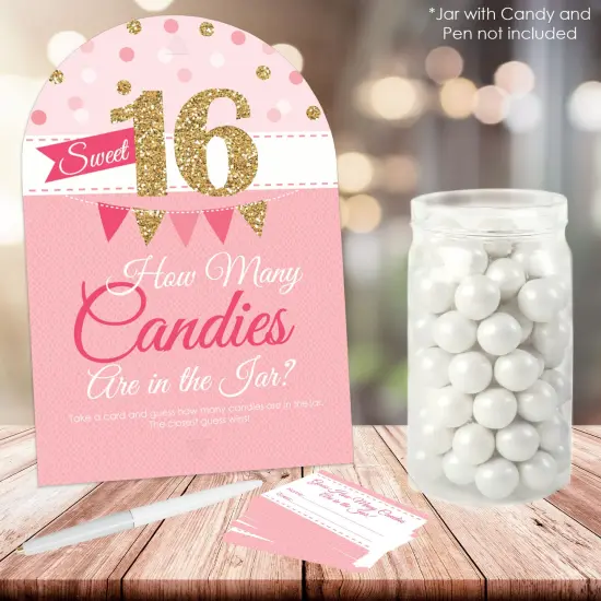 Big Dot of Happiness Sweet 16 - How Many Candies 16th Birthday Party Game - 1 Stand and 40 Cards - Candy Guessing Game {3}