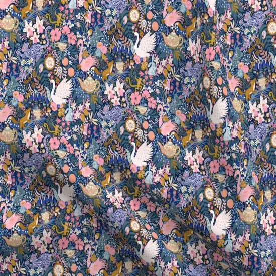 Various Fabrics by the Yard or Fat Quarter Maximalist Tea Party Whimsical Chintz Pink Purple Mustard Swans And Flamingos Custom Printed Fabric by Spoonflower {5}