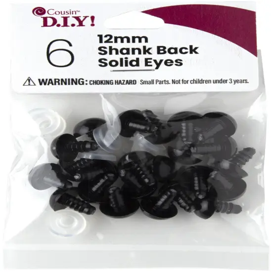 CousinDIY Shank Back Solid Eyes 12mm 6/Pkg-Black {1}