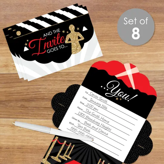 Big Dot of Happiness Red Carpet - Fill-In Cards - Movie Night Party Fold and Send Invitations - Set of 8 {3}