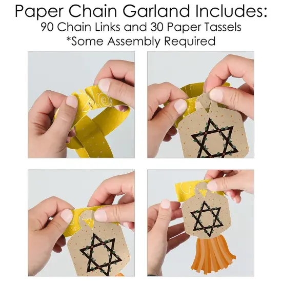 Big Dot of Happiness Sukkot - 90 Chain Links and 30 Paper Tassels Decoration Kit - Sukkah Paper Chains Garland - 21 feet {6}
