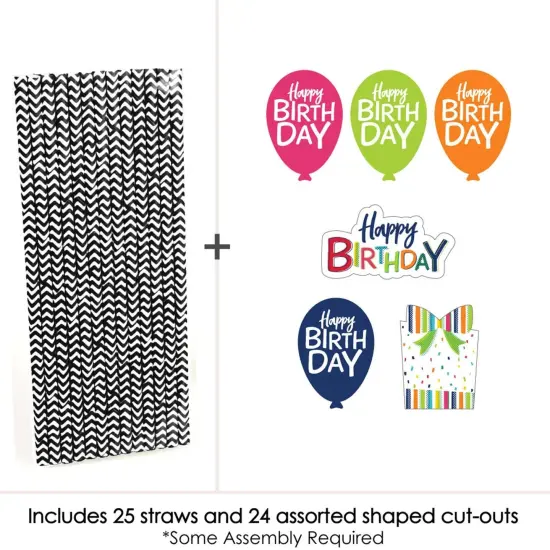 Big Dot of Happiness Cheerful Happy Birthday - Paper Straw Decor - Colorful Birthday Party Striped Decorative Straws - Set of 24 {4}