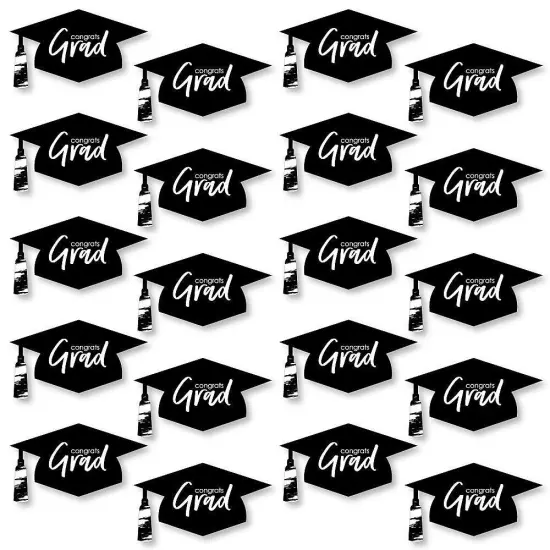 Big Dot of Happiness Black and White Graduation Hat Decorations - DIY Large Party Essentials - 20 Count {1}