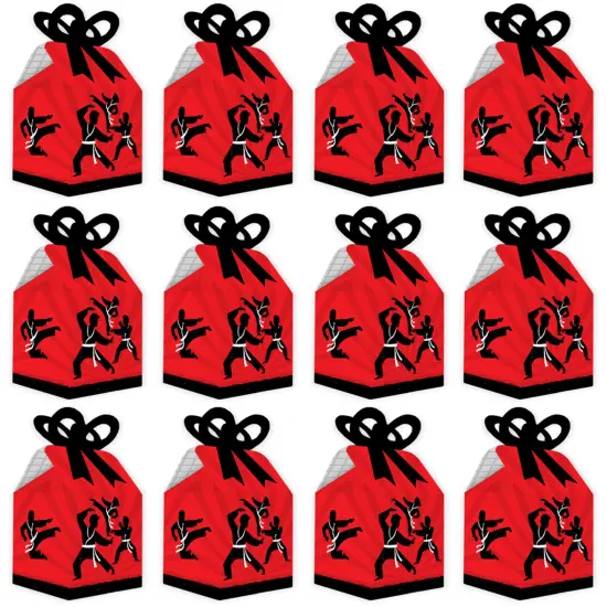 Big Dot of Happiness Karate Master - Square Favor Gift Boxes - Martial Arts Birthday Party Bow Boxes - Set of 12 {6}