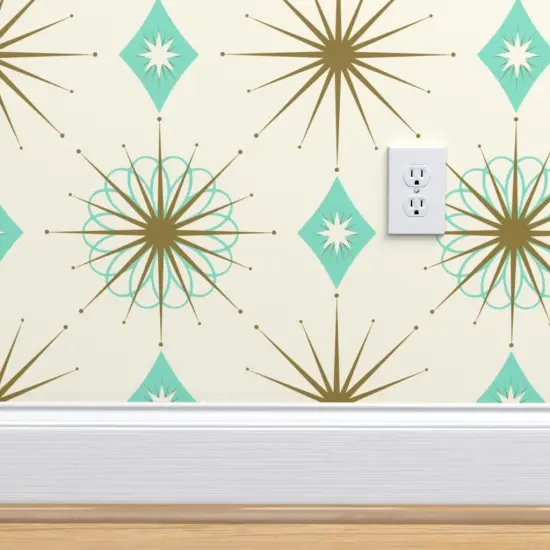 Peel & Stick Wallpaper 2FT Wide Retro Diamond 1950S Starburst Mid-Century Atomic Mid Century Modern Mcm Custom Removable Wallpaper by Spoonflower {4}