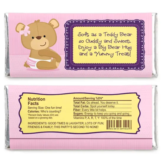 Big Dot of Happiness Girl Baby Teddy Bear - Candy Bar Wrappers Baby Shower Favors - Set of 24 {3}