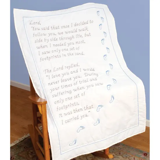 Jack Dempsey Stamped White Lap Quilt Top 40"X60"-Footprints {1}