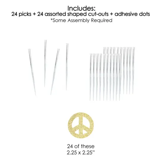 Big Dot of Happiness Gold Glitter Peace Sign - No-Mess Real Glitter Dessert Cupcake Toppers - 60's Hippie Groovy Party Clear Treat Picks - Set of 24 {7}