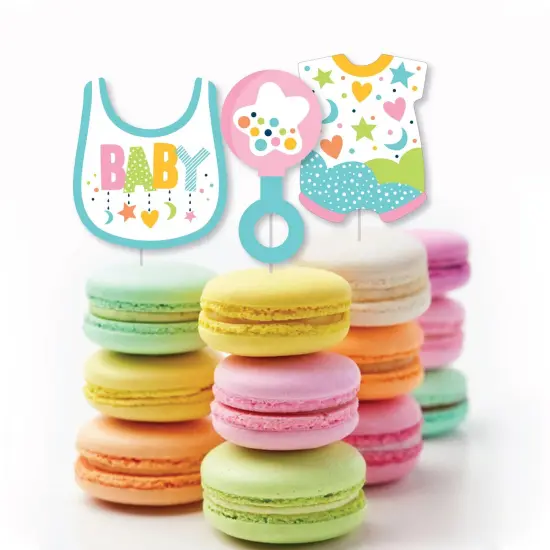 Big Dot of Happiness Colorful Baby Shower - Dessert Cupcake Toppers - Gender Neutral Party Clear Treat Picks - Set of 24 {6}