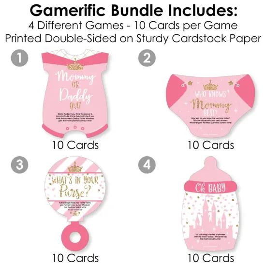 Big Dot of Happiness Little Princess Crown - 4 Pink and Gold Princess Baby Shower Games - 10 Cards Each - Gamerific Bundle {4}