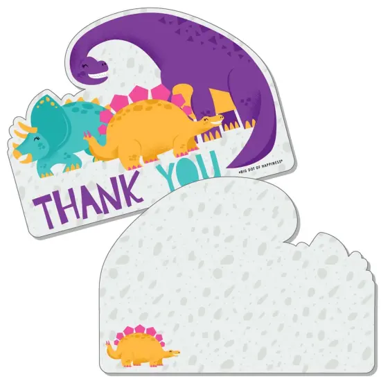 Big Dot of Happiness Roar Dinosaur Girl - Shaped Thank You Cards - Dino Mite Baby Shower or Birthday Party Thank You Cards with Envelopes - Set of 12 {1}
