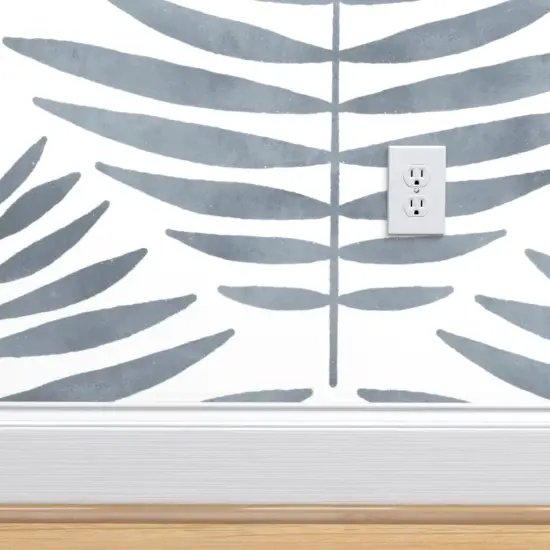 Pre-Pasted Wallpaper 2FT Wide Blue Palm Leaf Diamond Minimalist Tropical Custom Pre-pasted Wallpaper by Spoonflower {4}