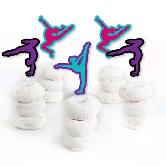 Big Dot of Happiness Tumble, Flip & Twirl - Gymnastics - Dessert Cupcake Toppers - Birthday Party or Gymnast Party Clear Treat Picks - Set of 24 {3}
