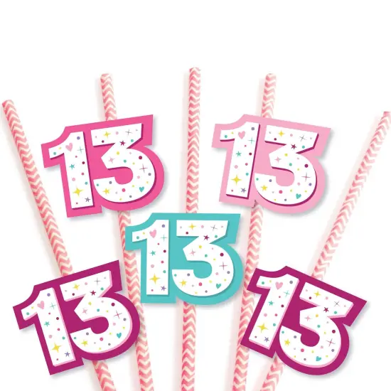 Big Dot of Happiness Girl 13th Birthday - Paper Straw Decor - Official Teenager Birthday Party Striped Decorative Straws - Set of 24 {7}