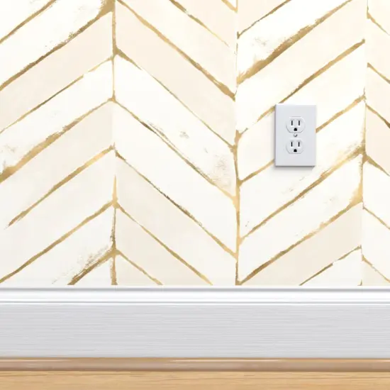 Pre-Pasted Wallpaper 2FT Wide Cream Gold Tone Chevron Herringbone Neutral Geometric Custom Pre-pasted Wallpaper by Spoonflower {4}