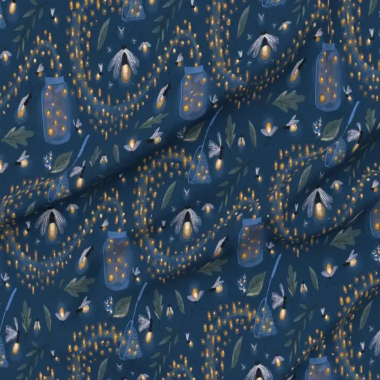 Various Fabrics by the Yard or Fat Quarter Fireflies Summer Bugs Picnic Outdoors Glass Jar Stars Nighttime Swirl Wishing Cute Custom Printed Fabric by Spoonflower {6}