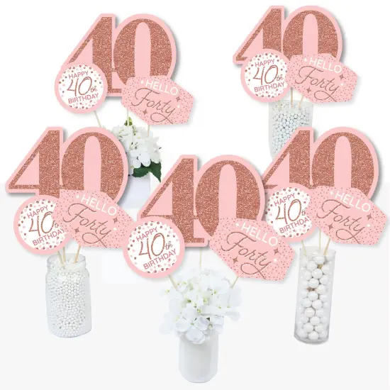Big Dot of Happiness 40th Pink Rose Gold Birthday - Happy Birthday Party Centerpiece Sticks - Table Toppers - Set of 15 {3}