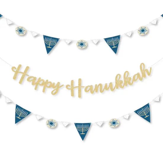 Big Dot of Happiness Happy Hanukkah - Chanukah Letter Banner Decoration - 36 Banner Cutouts & No-Mess Real Gold Glitter Happy Hanukkah Banner Letters {1}
