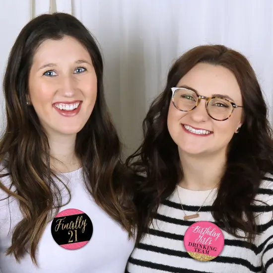 Big Dot of Happiness Finally 21 Girl - 3 inch 21st Birthday Party Badge - Pinback Buttons - Set of 8 {6}