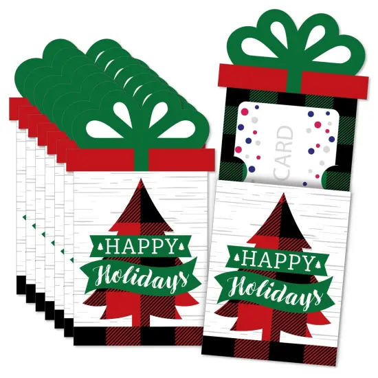Big Dot of Happiness Holiday Plaid Trees - Buffalo Plaid Christmas Party Money and Gift Card Sleeves - Nifty Gifty Card Holders - 8 Ct {1}