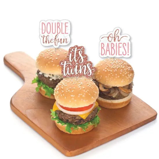 Big Dot of Happiness It's Twin Girls - Dessert Cupcake Toppers - Pink and Rose Gold Twins Baby Shower Clear Treat Picks - Set of 24 {4}