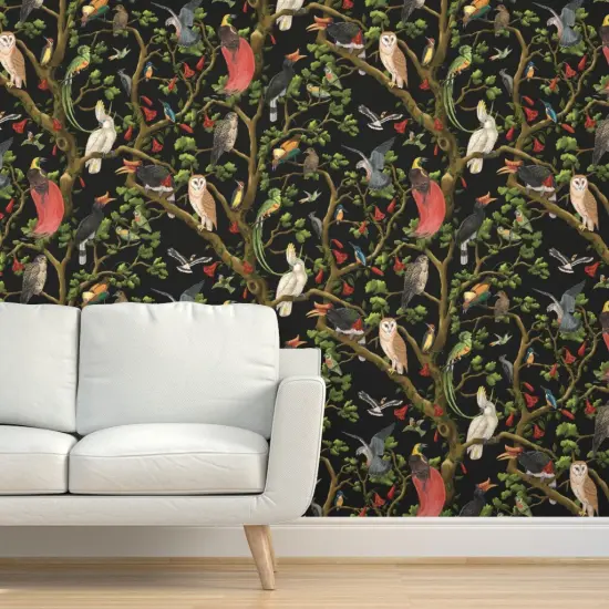 Peel & Stick Wallpaper 2FT Wide Maximalist Animalier Vintage Inspired Wild Birds Tropical Jungle Custom Removable Wallpaper by Spoonflower {5}