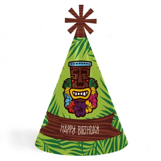 Big Dot of Happiness Tiki Luau - Cone Tropical Hawaiian Summer Happy Birthday Party Hats for Kids and Adults - Set of 8 (Standard Size) {1}