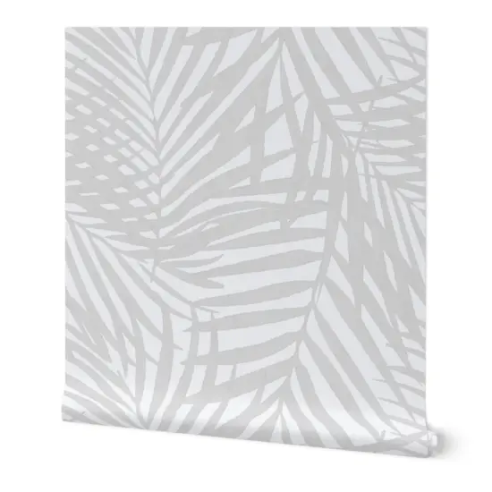 Peel & Stick Wallpaper 2FT Wide Watercolor Grey Palm Fronds Neutral Rainforest Jungle Tropical Custom Removable Wallpaper by Spoonflower {7}