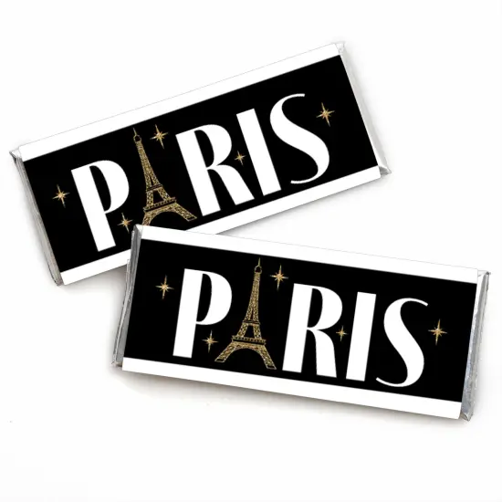 Big Dot of Happiness Stars Over Paris - Candy Bar Wrapper Parisian Themed Party Favors - Set of 24 {1}