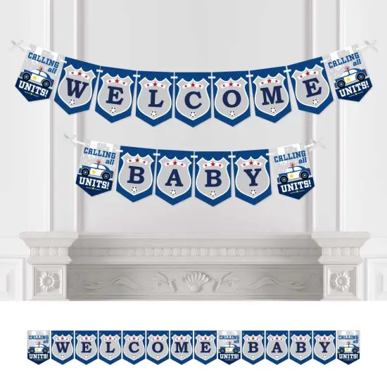 Big Dot of Happiness Calling All Units - Police - Cop Baby Shower Bunting Banner - Party Decorations - Welcome Baby {1}