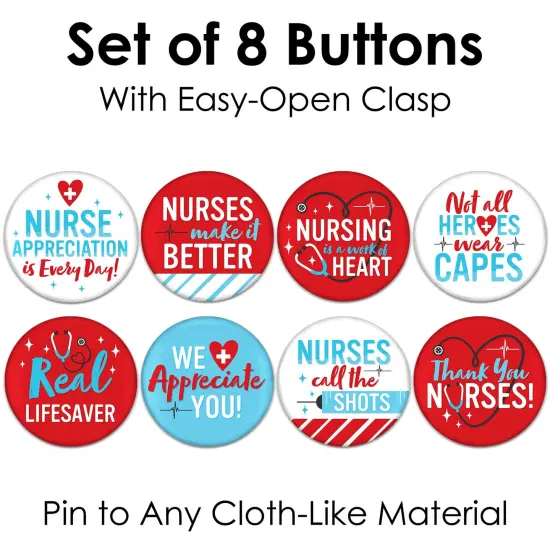 Big Dot of Happiness Thank You Nurses - 3 inch Nurse Appreciation Week Badge - Pinback Buttons - Set of 8 {7}