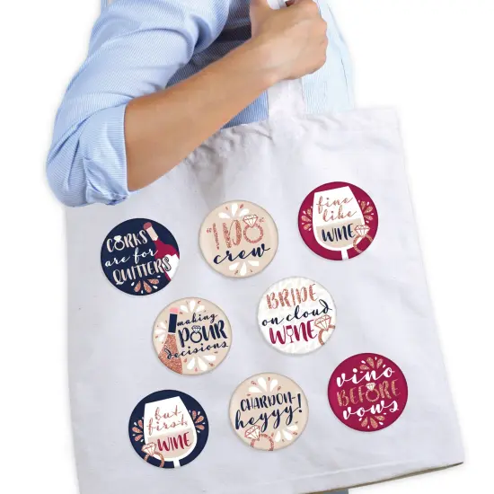 Big Dot of Happiness Vino Before Vows - 3 inch Winery Bridal Shower or Bachelorette Party Badge - Pinback Buttons - Set of 8 {3}