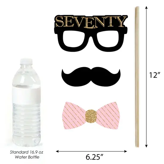 Big Dot of Happiness Chic 70th Birthday - Pink, Black and Gold - Photo Booth Props Kit - 20 Count {6}
