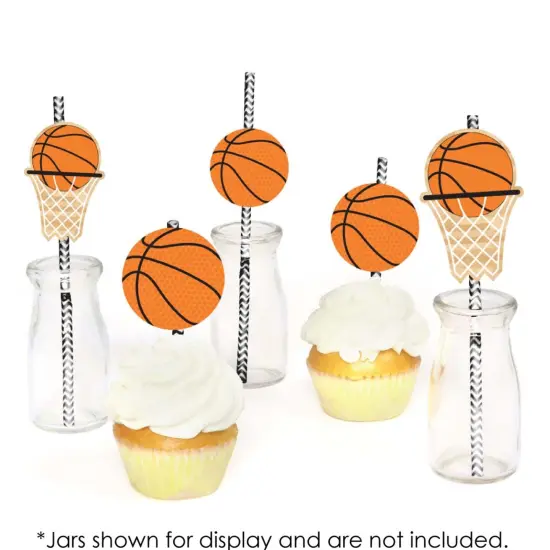 Big Dot of Happiness Nothin' but Net - Basketball Paper Straw Decor - Baby Shower or Birthday Party Decorative Straws - Set of 24 {6}