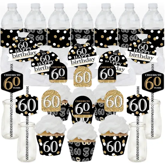 Big Dot of Happiness Adult 60th Birthday - Gold - Birthday Party Favors and Cupcake Kit - Fabulous Favor Party Pack - 100 Pieces {1}