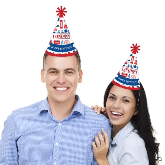 Big Dot of Happiness Cheerio, London - Cone Happy Birthday Party Hats for Kids and Adults - Set of 8 (Standard Size) {3}